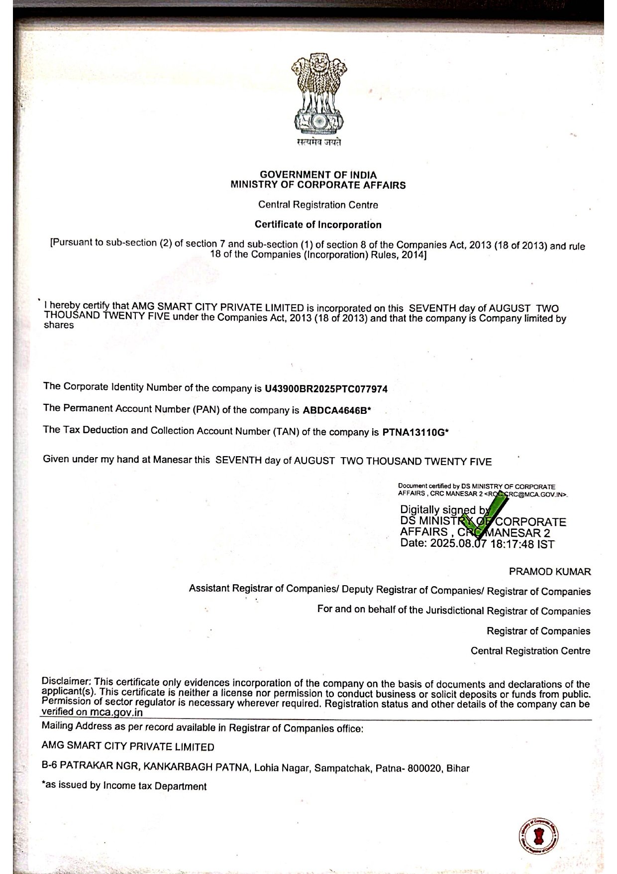 Certificate of Incorporation